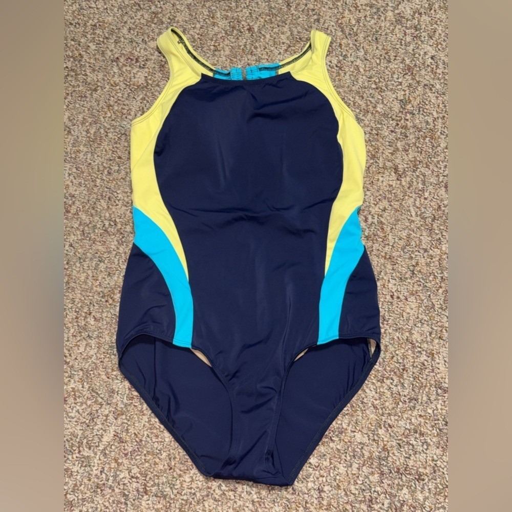 Women's‎ size 18, 18w Navy and Yellow One-Piece Swimsuit, swim, summer, pool